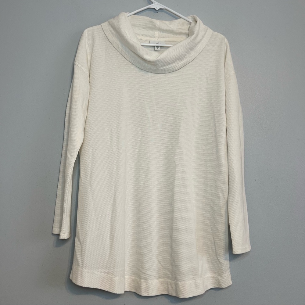 J Jill Cowl Neck Pullover Sweatshirt White Sz M Normcore Everyday Basic Simple